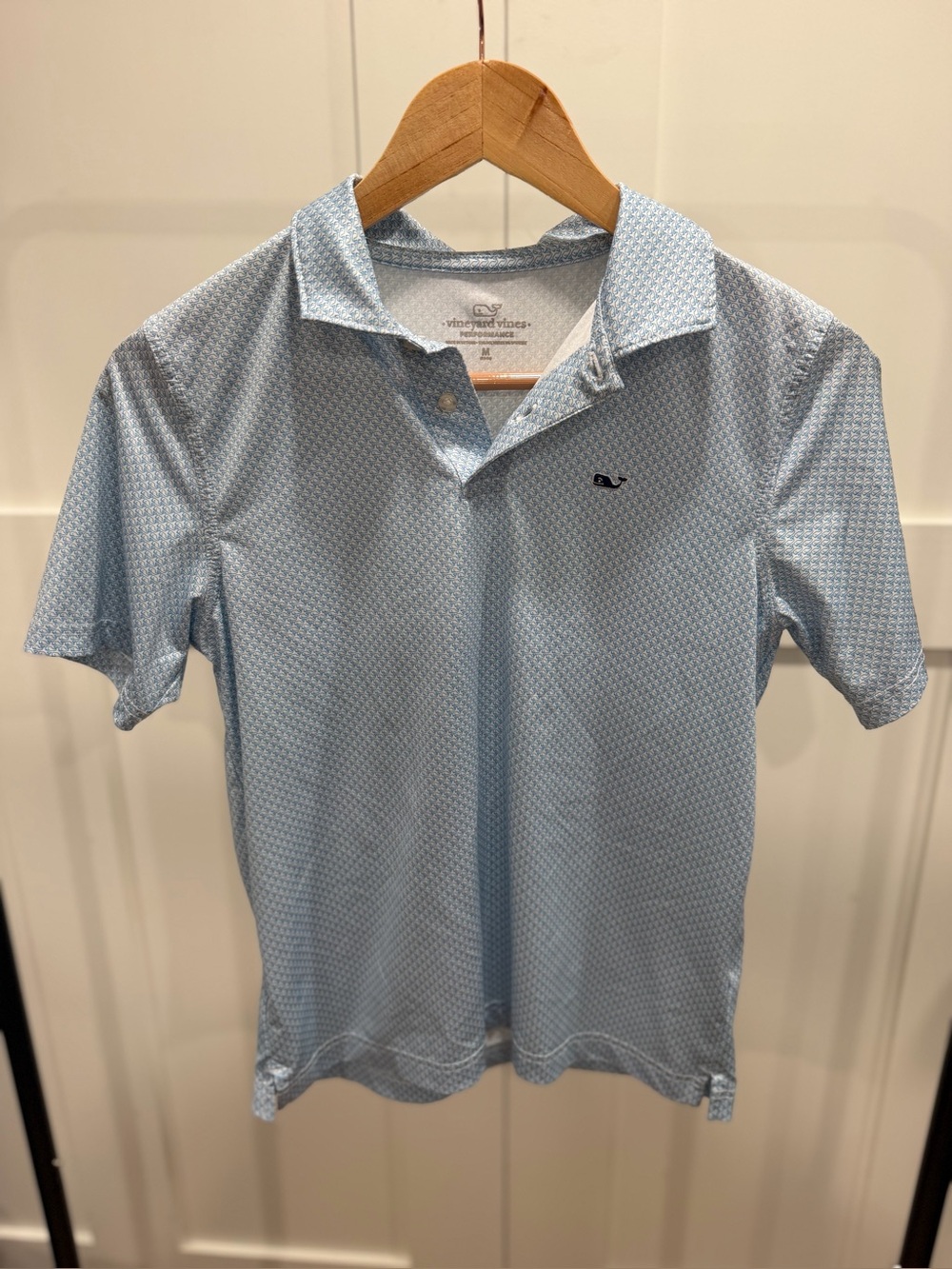 Vineyard Vines Boy’s Performance Pale Blue Whale Pattern Polo